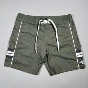 Hobie Mens Board Shorts Olive Green Size 34 Lace Up Surf Trunks Made in USA